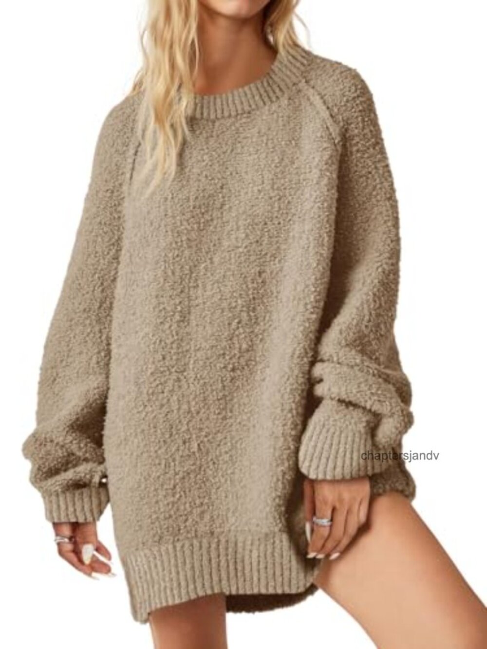Oversized Fuzzy Pullover Sweater Crew Neck Long Sleeve Tunic